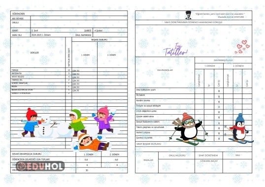 Kış Temalı Karne Baskısı