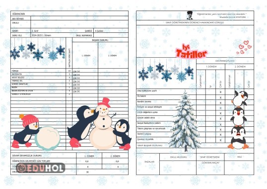 Kış Temalı Karne Baskısı