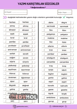 Yazımı Karıştırılan Sözcükler Quiz