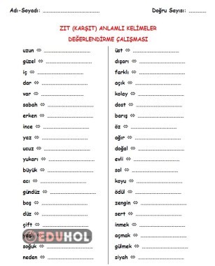 Zıt Anlamlı Kelimeler Quiz