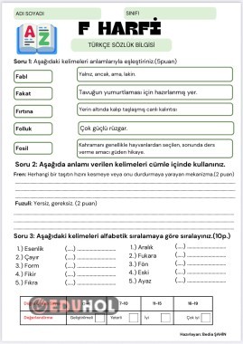 F HARFİ SÖZLÜK BİLGİSİ