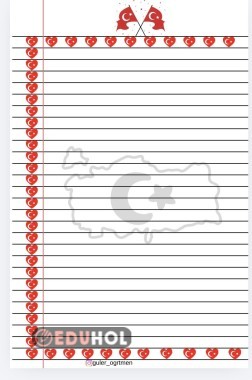 Milli bayramlarda şiir yazmak için bayraklı çizgili defter şablonu