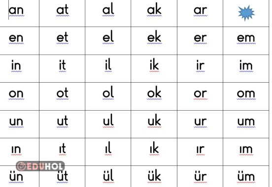 ü ye kadar tüm heceler