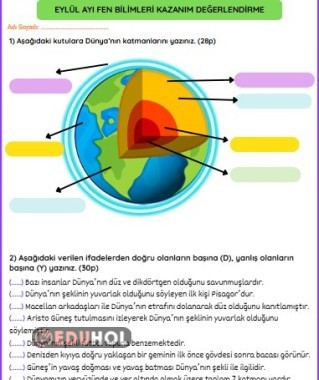 3.Sınıf Eylül Ayı Fen Bilimleri Kazanım Değerlendirme