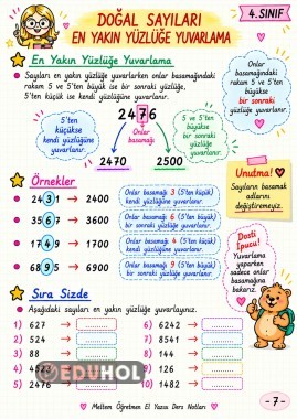 4. SINIF EN YAKIN YÜZÜĞE YUVARLAMA DEFTER NOTU