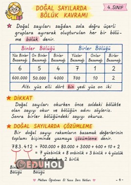 4. SINIF MATEMATİK BÖLÜK KAVRAMI 4. SAYFA