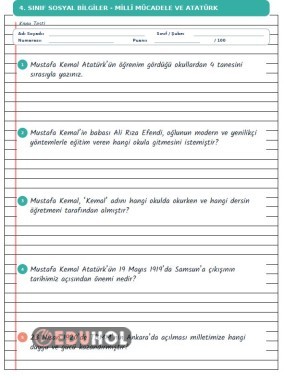 4. SINIF MİLLİ MÜCADELE VE ATATÜRK KLASİK DEĞERLENDİRME SORULARI