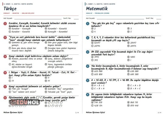 4.SINIF 1. HAFTA ORTA SEVİYE DEĞERLENDİRME