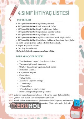 4.Sınıf İhtiyaç Listesi