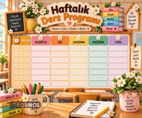 3 Boyut görünümlü Çiçekli Ders Programı