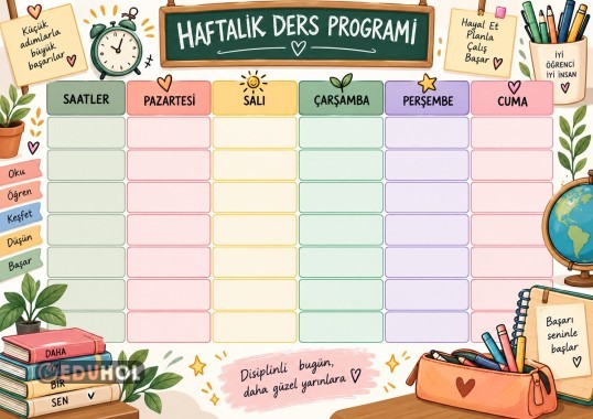 Boyalı Boş Ders Programı