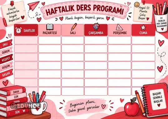 Kırmızı Renkli Ders Boş Programı