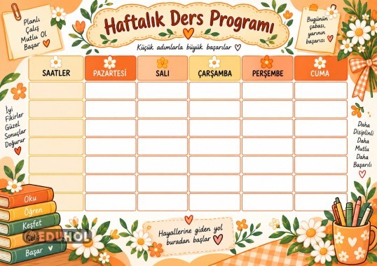 Turuncu Çiçekli Boş Ders Programı
