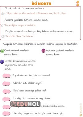 İKİ NOKTA DEFTER NOTU VE ARDINDAN ÇALIŞMA SAYFASI