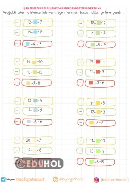 İŞLEMLERDEN CEBİRSEL DÜŞÜNMEYE-ÇIKARMA İŞLEMİNDE VERİLMEYENİ BULMA
