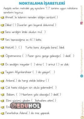 NOKTALAMA İŞARETLERİ DEĞERLENDİRME ÇALIŞMASI