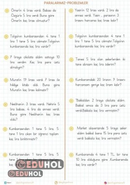 PARA PROBLEMLERİ 1.SINIF ÇALIŞMA KAĞIDI