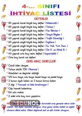 4. SINIF İHTİYAÇ LİSTESİ