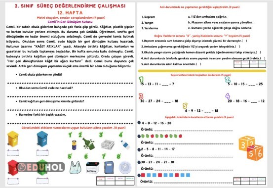 2. SINIF SÜREÇ DEĞERLENDİRME ÇALIŞMASI 12. HAFTA