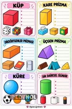 Geometrik cisimler defter yapıştırma etkinliği