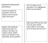 3. sınıf toplama ve çıkarma işlemi problemi