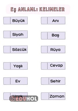 Eş anlamlı Kelimeler defter etkinlikleri