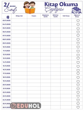 Kasım Ayı Kitap Okuma Şablonu
