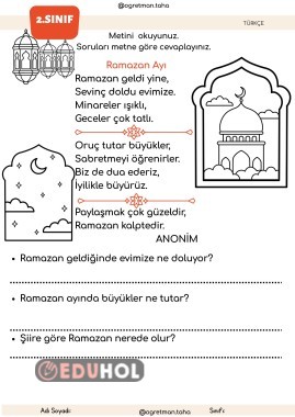 Ramazan Ayı Şiiri Okuma Anlama Çalışması