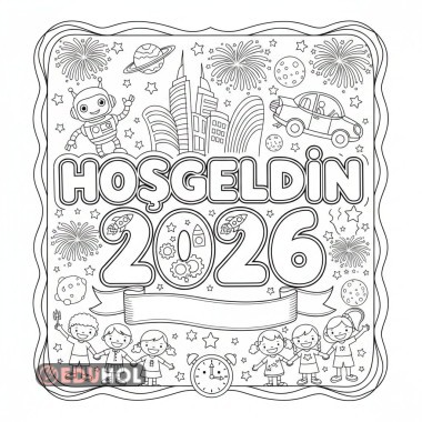 Hoşgeldin 2026 boyama sayfası