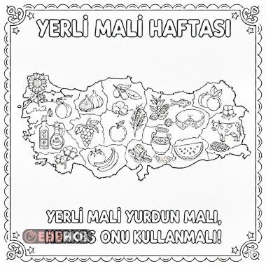 Yerli malı haftası Türkiye haritalı boyama sayfası