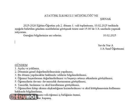 2. Dönem Veli Toplantı Tutanağı