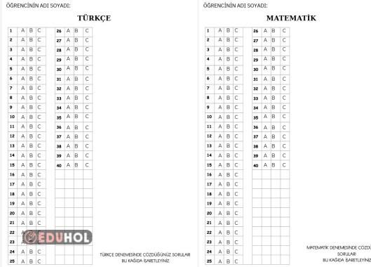 Deneme Optik Formu (Ayrı Ayrı Sayfalar)-40 soru