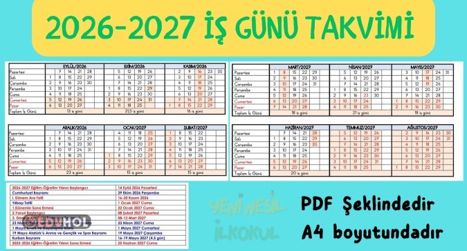 2026-2027 EĞİTİM-ÖĞRETİM YILI ÇALIŞMA TAKVİMİ