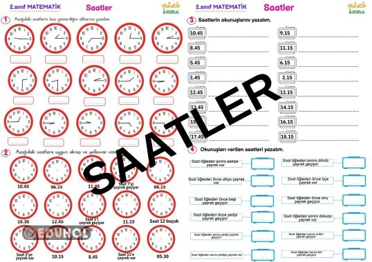 Saatler konusunda bol alıştırma dolu etkinlikler