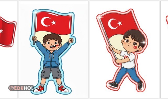 Bayrak tutan çocuklar büyük boy