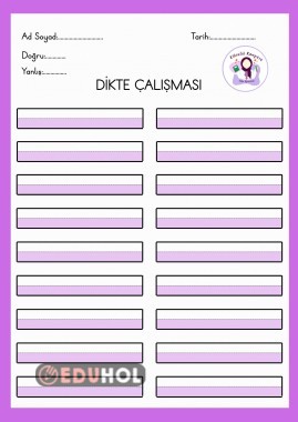 Dikte Şablonu / 2 Sayfa Kelime- Cümle