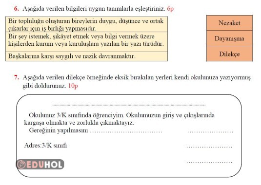 3. SINIF HAYAT BİLGİSİ1. ÜNİTE SÜREÇ DEĞERLENDİRME