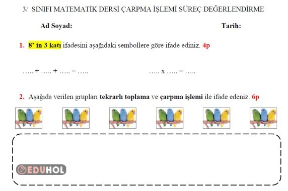 3. SINIF MATEMATİK ÇARPMA İŞLEMİ SÜREÇ DEĞERLENDİRME