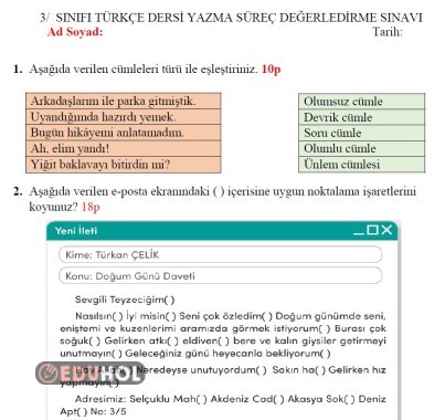 3. Sınıf Türkçe 3. Tema Süreç Değerlendirme