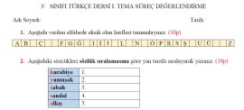 3. SINIF TÜRKÇE 1. TEMA SÜREÇ DEĞERLENDİRME