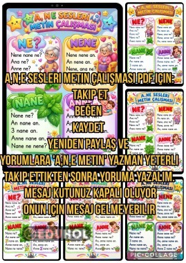 A, N, E SESLERİ METİN ÇALIŞMASI PDF YAYINDA! 📚✨ ​ ​
