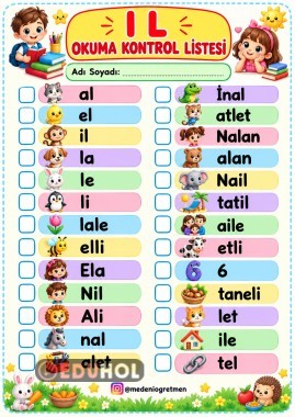 A-N-E-T-İ-L Sesleri Okuma Kontrol Listesi