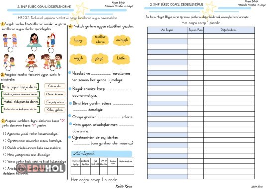 Hayat Bilgisi Süreç Odaklı Değerlendirme Toplumda Nezaket ve Görgü