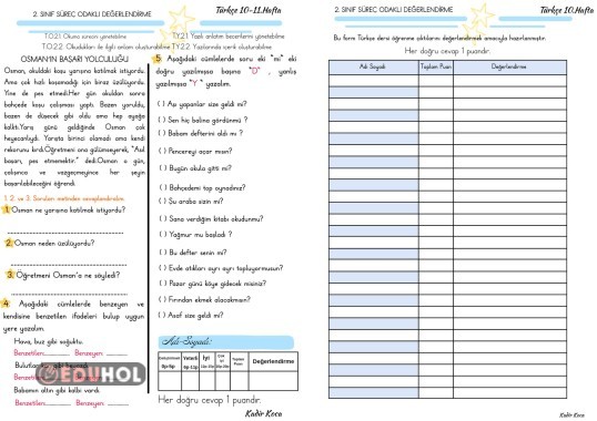 Türkçe süreç Odaklı Değerlendirme 10 ve 11. Hafta