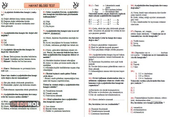 Hayat Bilgisi Test · Eduhol - Etkinlik İndir Oyun Oyna Test Çöz Video İzle