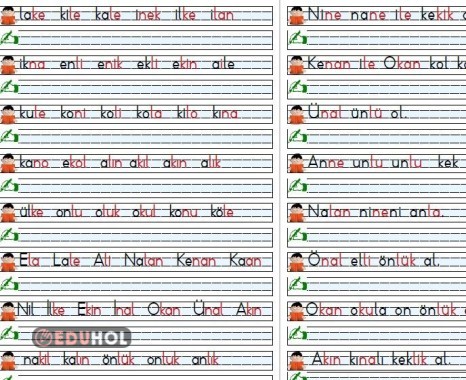 HİÇ OKUMAYA GEÇEMEYEN ÖĞRENCİ TÜM SESLİ HARFLER İLE L-K-N KELİME VE CÜMLELER