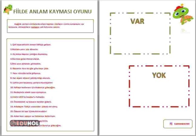 Fiilde Anlam Kayması Oyunu · Eduhol - Etkinlik İndir Oyun Oyna Test Çöz ...