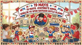 12 parça Renkli 19 Mayıs Atatürk'ü Anma Gençlik ve Spor Bayramı Posteri /Pano