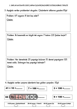 ÇARPMA İŞLEMİ DEĞERLENDİRME
