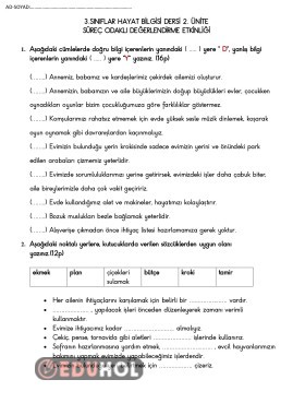 HAYAT BİLGİSİ 2.ÜNİTE SÜREÇ DEĞERLENDİRMESİ